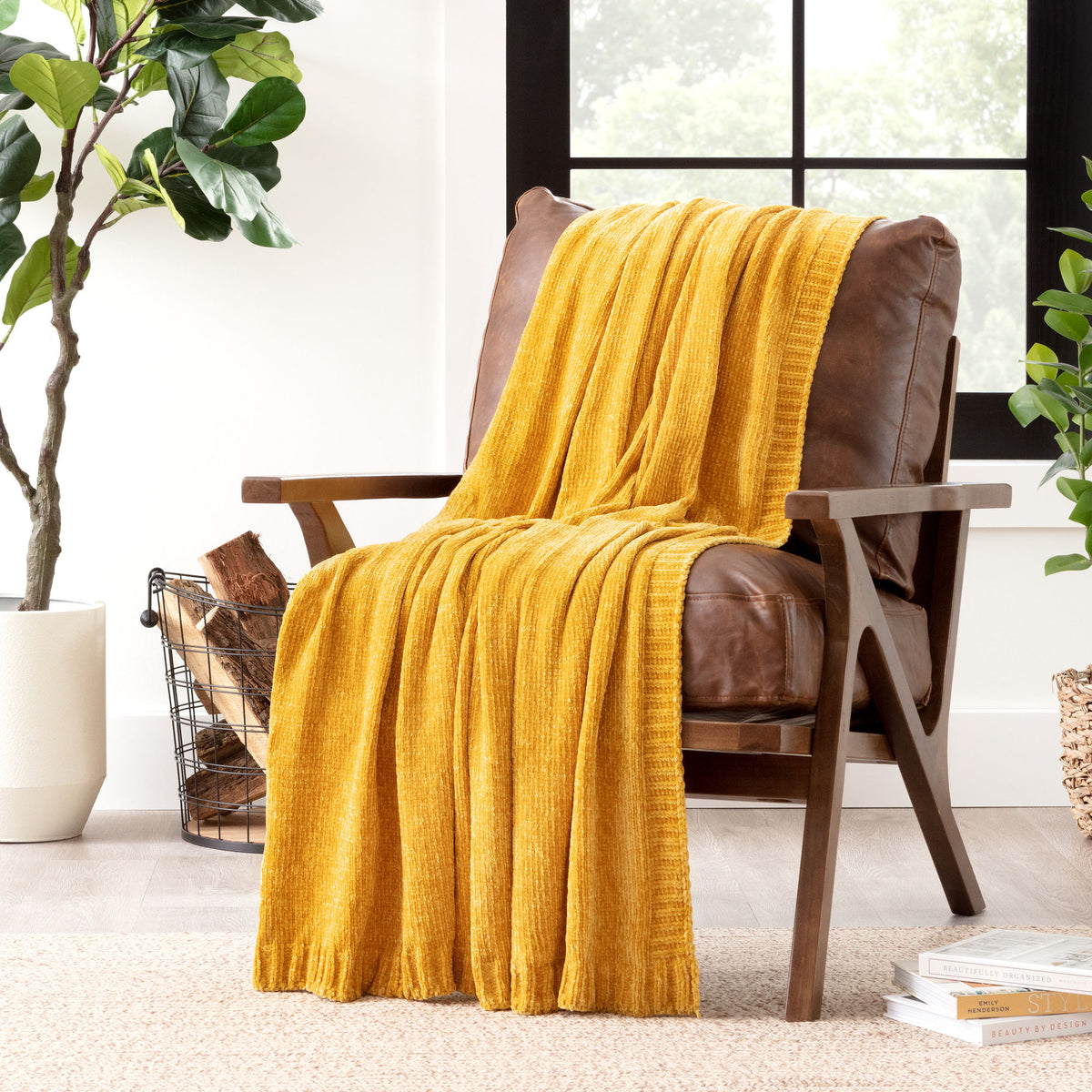 Mustard discount chenille throw