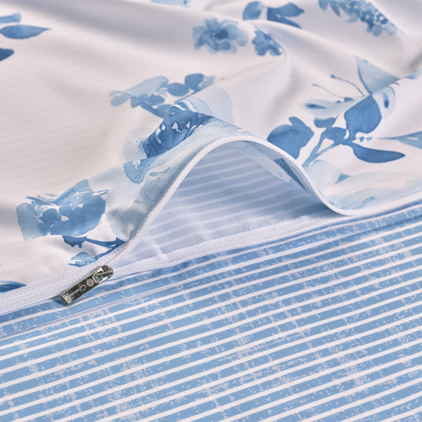 Blue Rose Reversible Stripe Duvet Cover Set