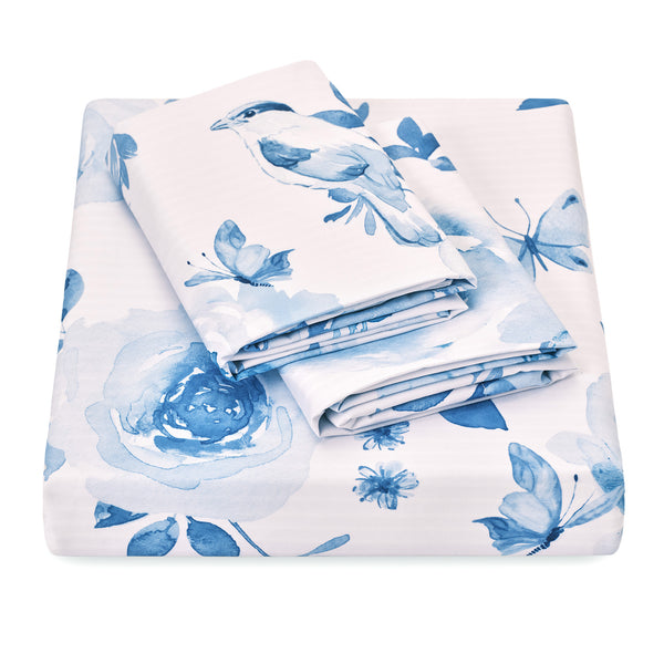 Blue Rose Reversible Stripe Duvet Cover Set