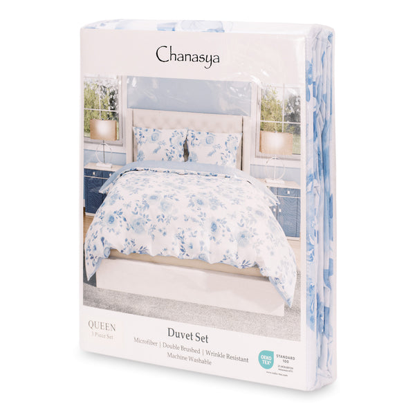 Blue Rose Reversible Stripe Duvet Cover Set