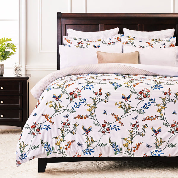 Dragonfly Floral Reversible Geometric Duvet Cover Set