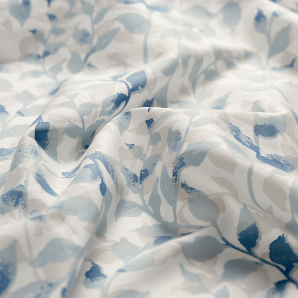 Elegant Cotton 100% Organic Cotton Blue Botanical Leaves Print Sheet Set