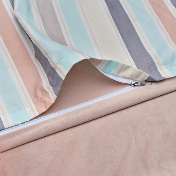 5-Piece Pastel Stripe Reversible Velvet Duvet Cover Set