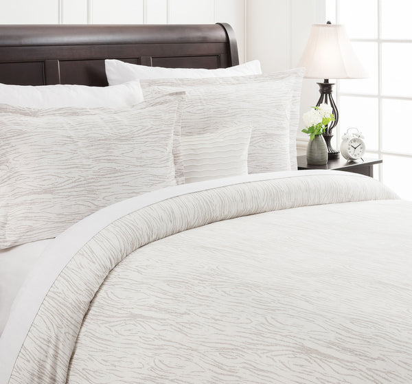 Woodgrain Taupe White Duvet Cover Set