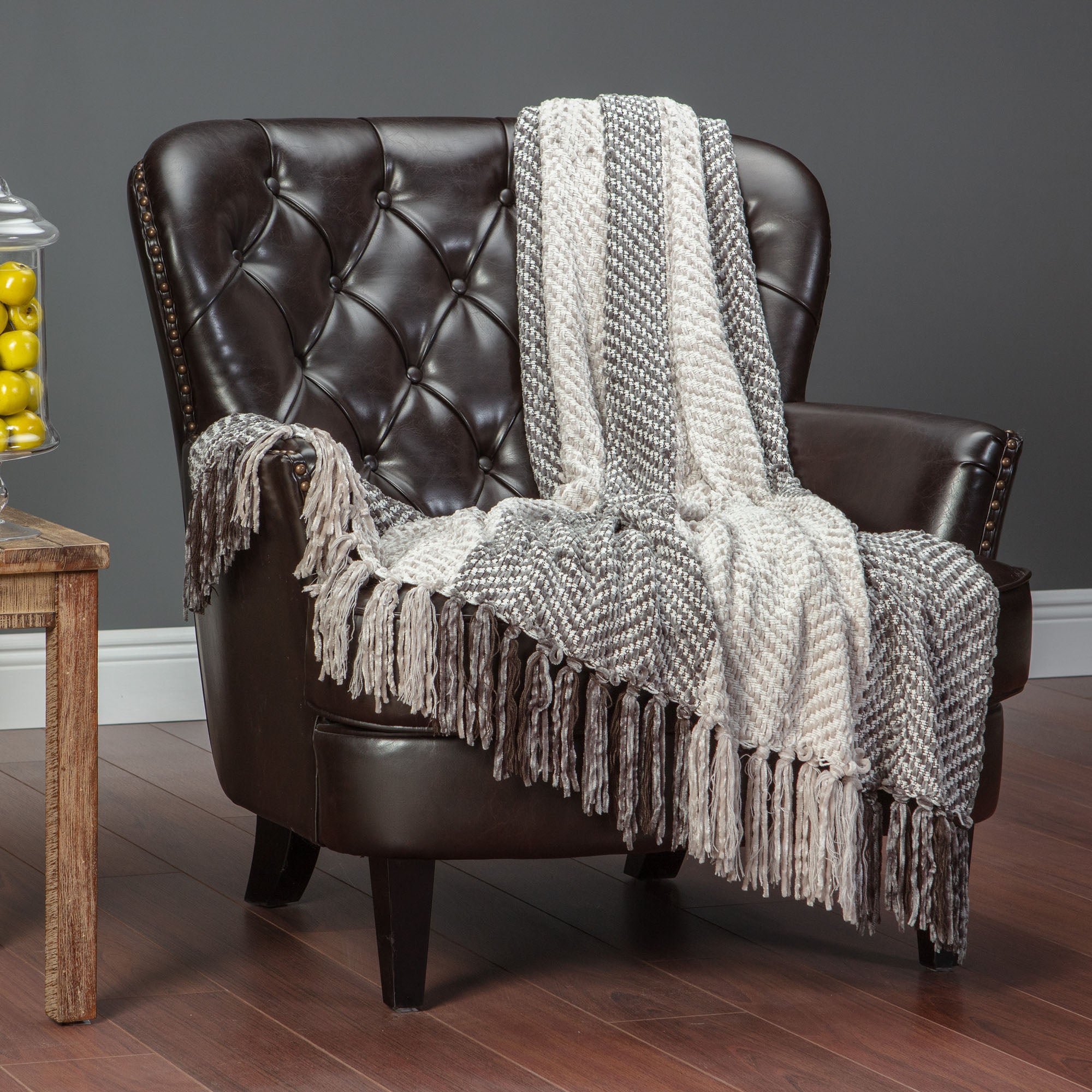 Striped Knit Chenille Throw Blanket Chanasya