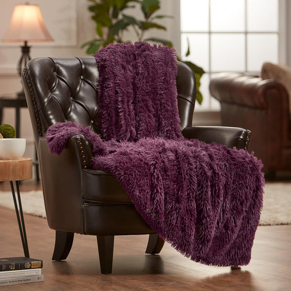 Solid Faux Long Fur Throw Blanket